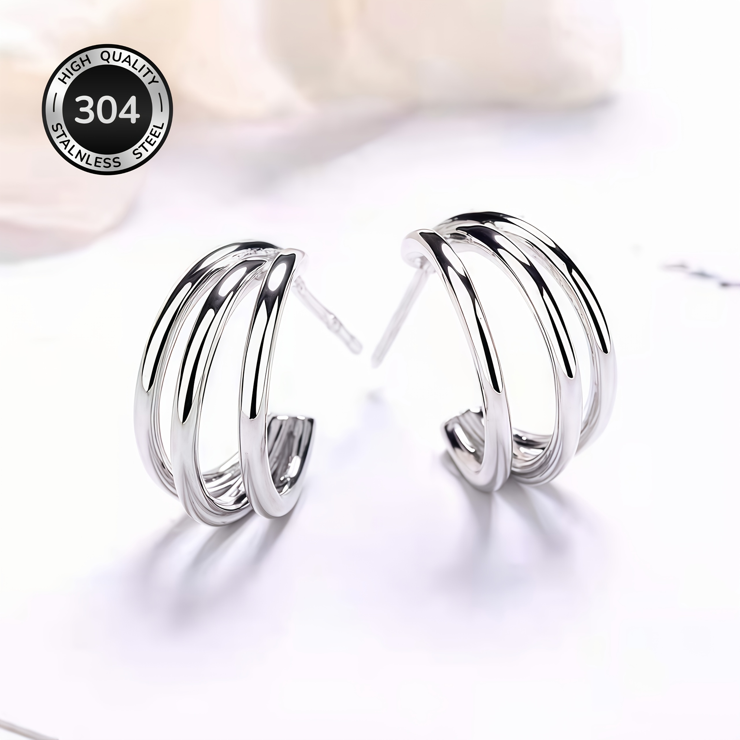 TEMU Hypoallergenic Stainless Steel Hoop Earrings, Comfortable And Versatile, Easy Yet Elegant, Suitable For Everyday Wear Or Parties, High-quality