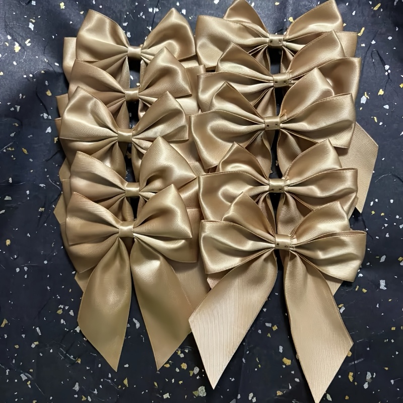E-shop 10 Stk. Elegante Goldene Satin-Doppelbogenbänder, 5.1" - Ideal für Geschenkverpackungen, Partydekorationen, Hochzeiten und Besondere Anlässe,