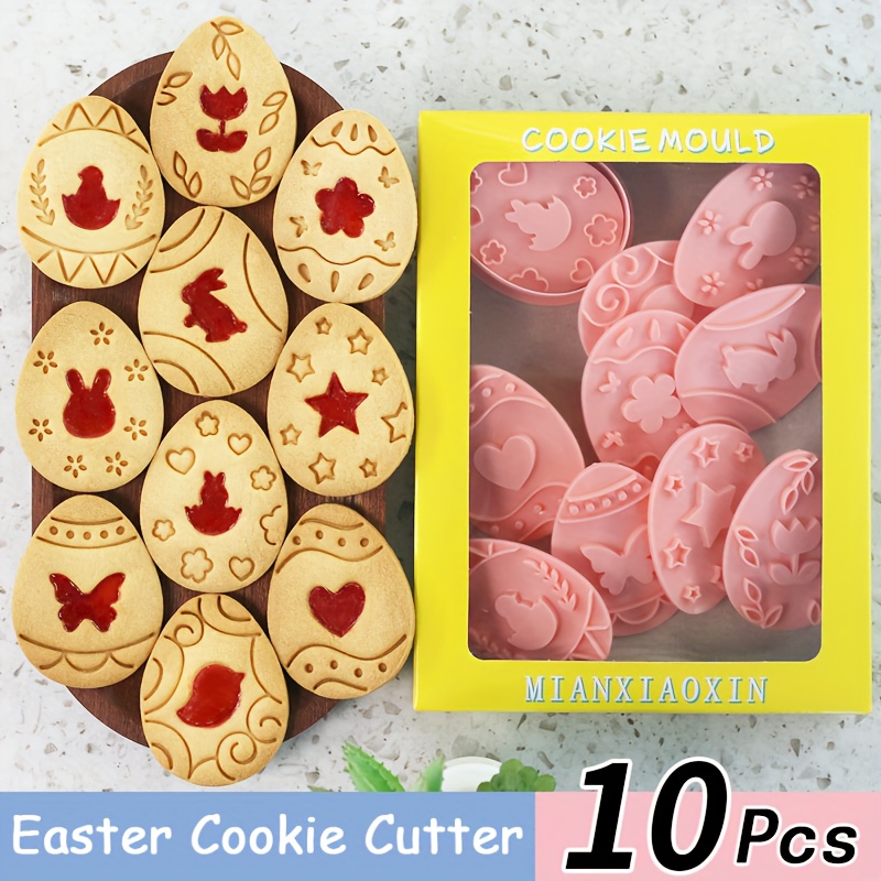 Easter Cookie Cutter Set, 10pcs Cookie Mould Press,easter Eggs Cookie Cutter Set With Plunger Stamps Set,kitchen Tools, Plastic Cookie Stamps (easter F)