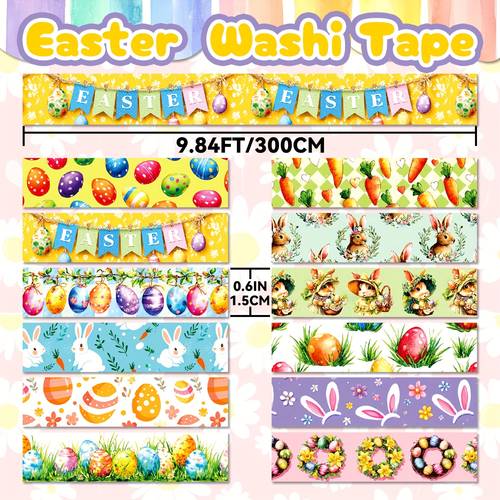 12 rolls easter and paper tape set easter eggs rabbits carrots and other decorative tapes for stickers memo supplies scrapbooking crafts gift wrapping