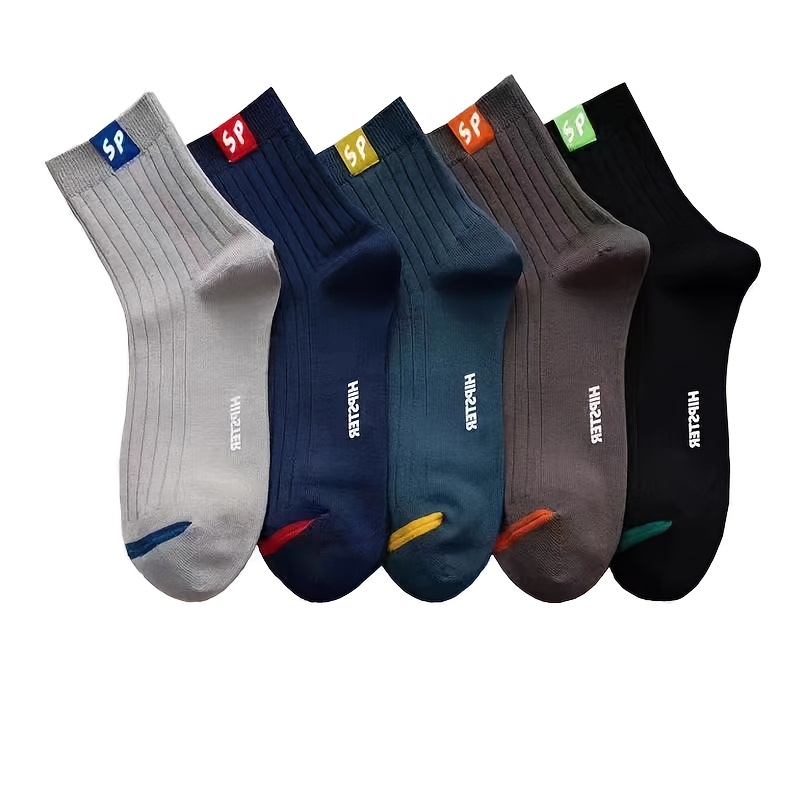 E-shop 5 Paar schweißabsorbierende, atmungsaktive wadenhohe Sportsocken für Herren für Frühling Herbst, vielseitige Business-Modesocken, SP-Stil