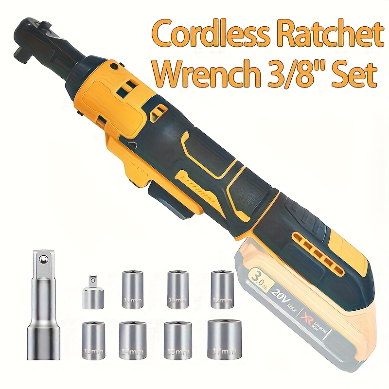 TEMU 20v Cordless Ratchet Wrench 3/8" Set, Compatible With 20v Battery Ratchet Wrench, The Set Does Not With A Battery, 45 Foot 400 Rpm Cordless
