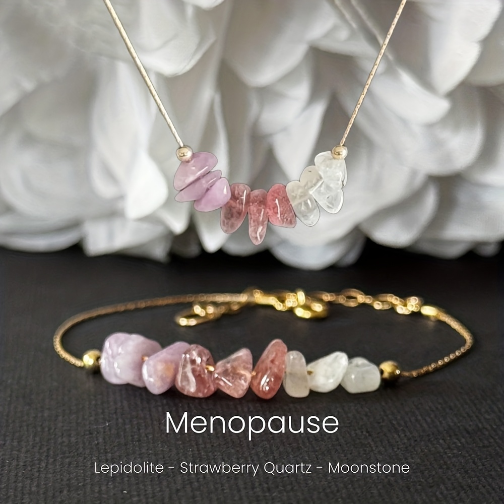 E-shop 2er-Set Naturstein Armband und Halskette, Lepidolith/Strawberry Quartz/Mondstein Böhmisches Schmuckset, Geeignet für die tägliche Damenmode