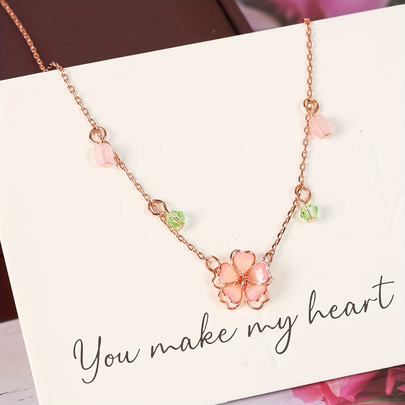

Elegant & Cute Tulip Flower Faux Pearl Necklace For Women, Summer Peach Blossom Pendant Clavicle Chain Necklace Neck Accessory