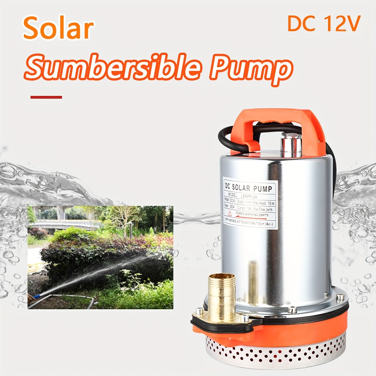 solar water pump with stainless filter port dc 12v deep well pump stainless steel cover 3000l h 1 outlet high lift 8m for plants water suply backyard home lawn garden farm irrigation details 0