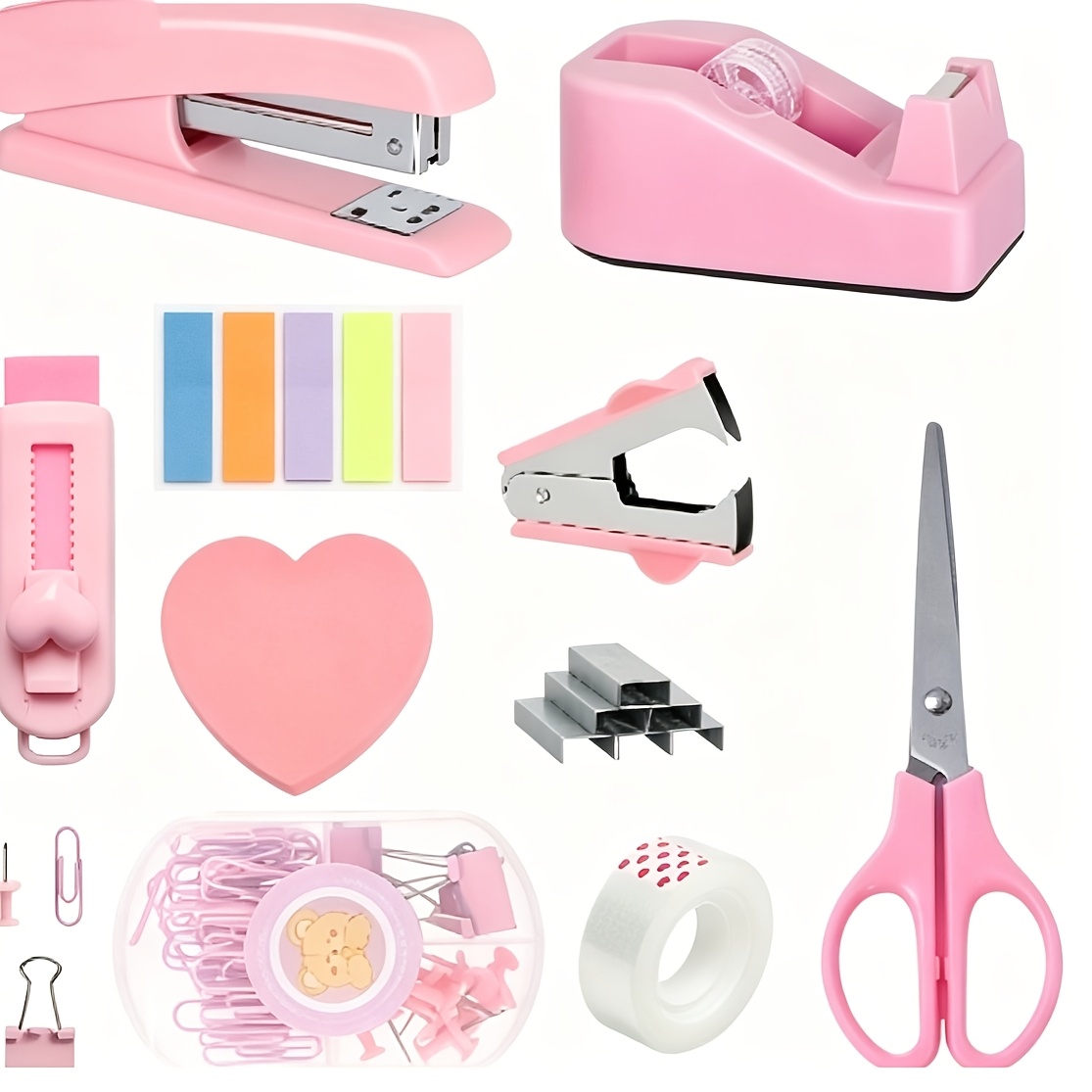 Office Supplies Set, Tape Dispenser Set, Desk Accessories Set, Including Gluer, Tape, Clips, Scissors And Tags, Suitable For Women, , School Supplies, Back-to-school Supplies, Stationery