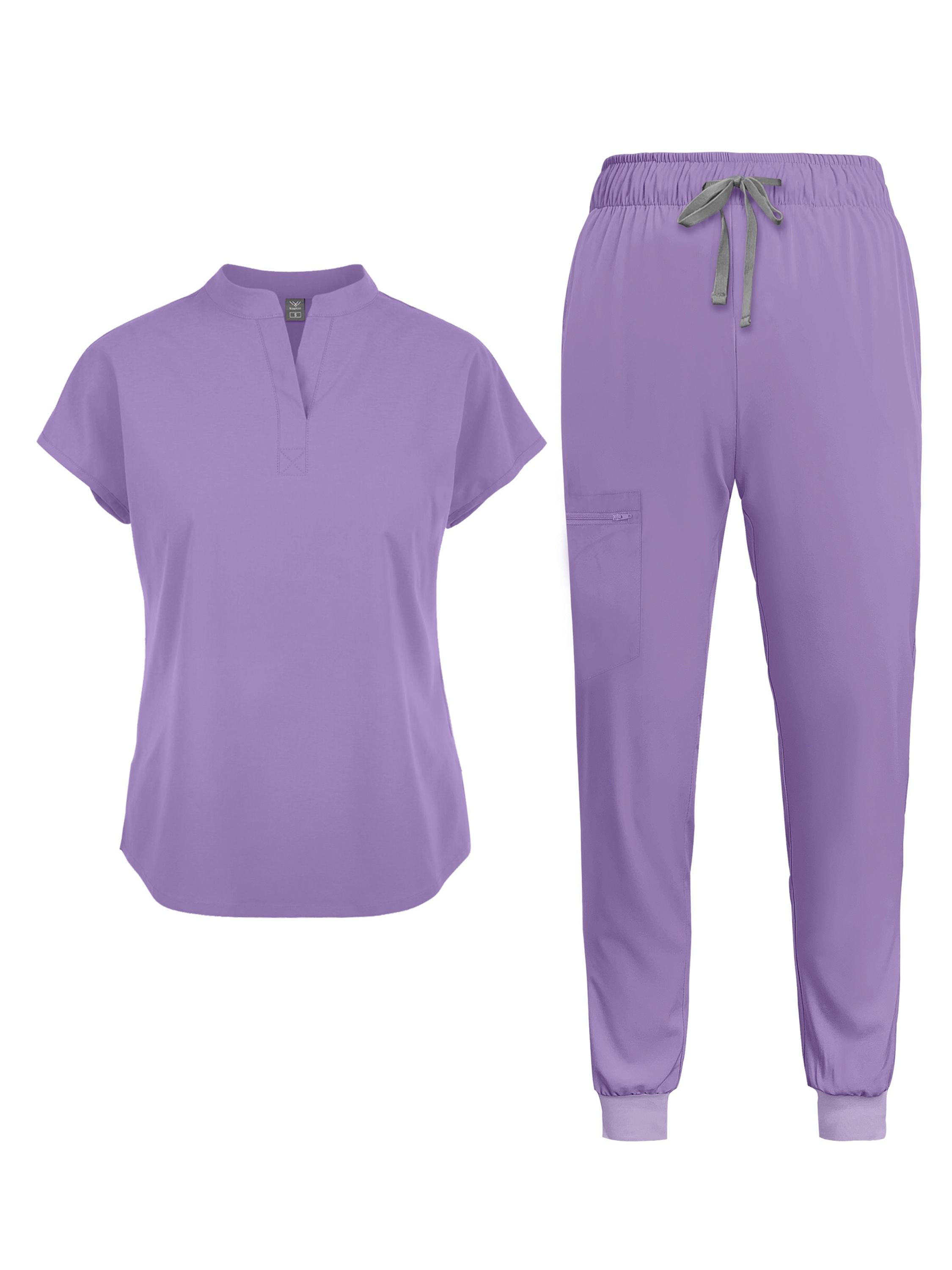   womens casual scrub set solid color short sleeve tunic pants with pockets   collar regular length     workwear for nurses dental professionals scrub set for women nurse scrub set