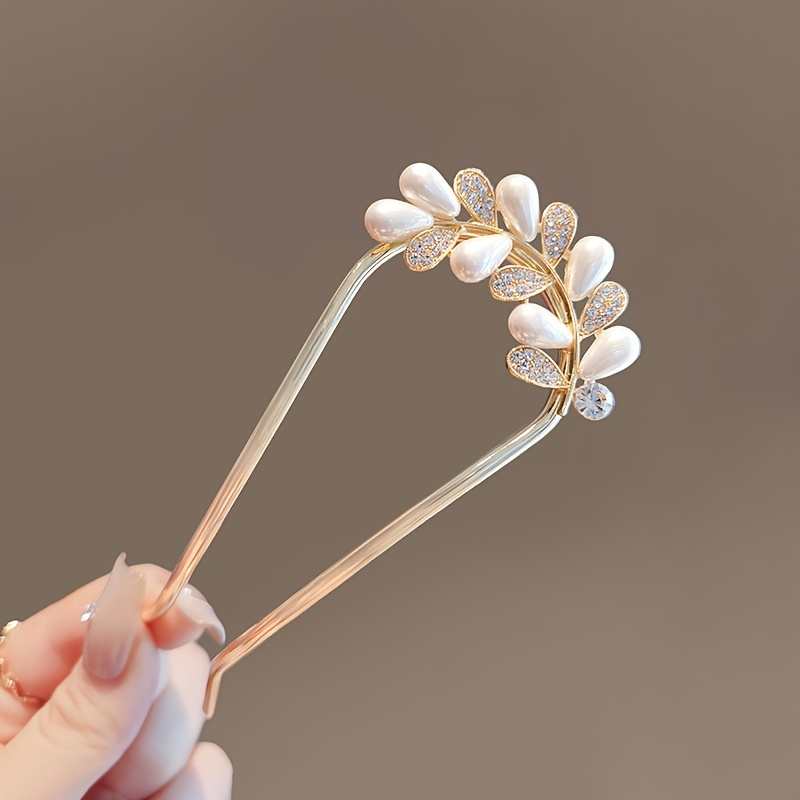 

U-shaped Hairpin & Rhinestones - Metal For Women