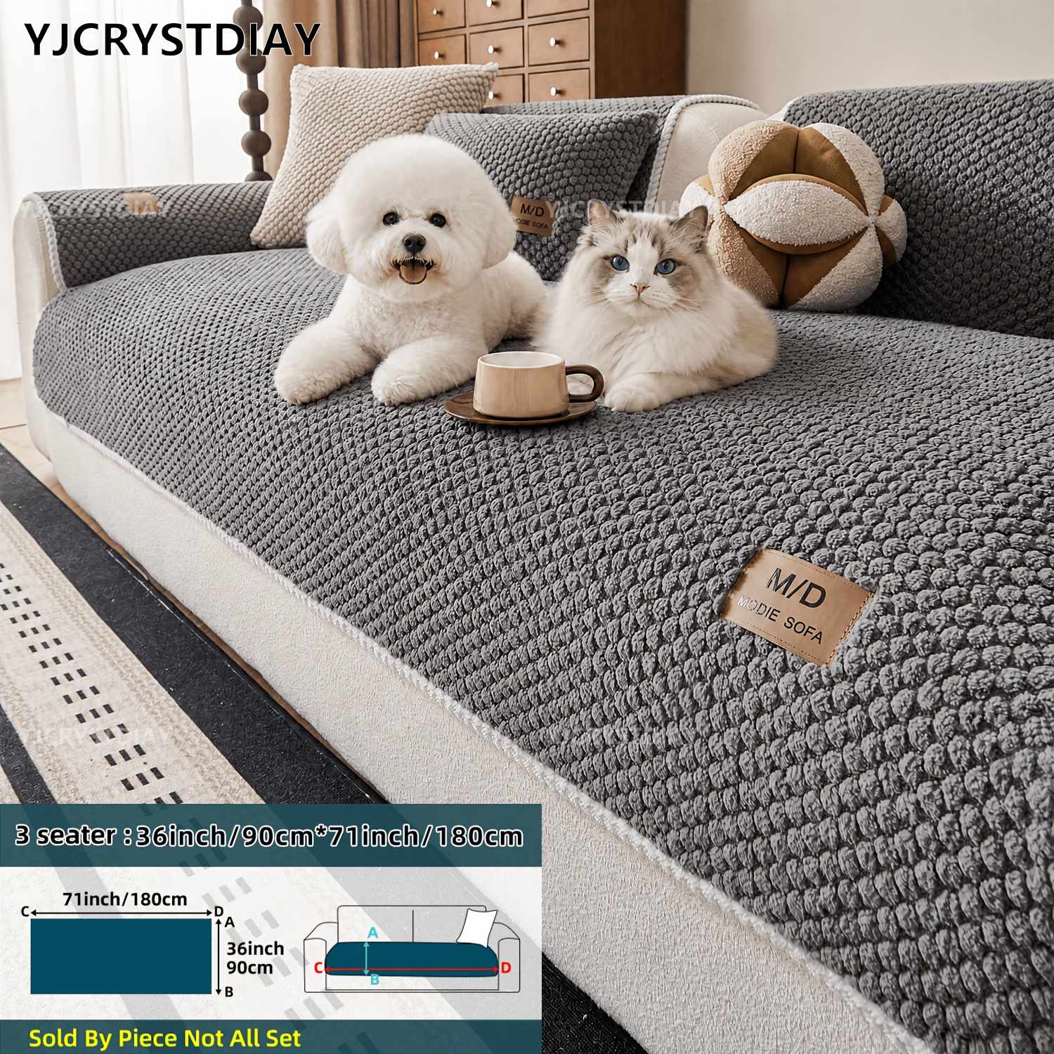 TEMU 1 Housse de canapé matelassée en peluche, moderne et , antidérapante, protecteur de canapé adapté aux animaux de compagnie, lavable en machine,
