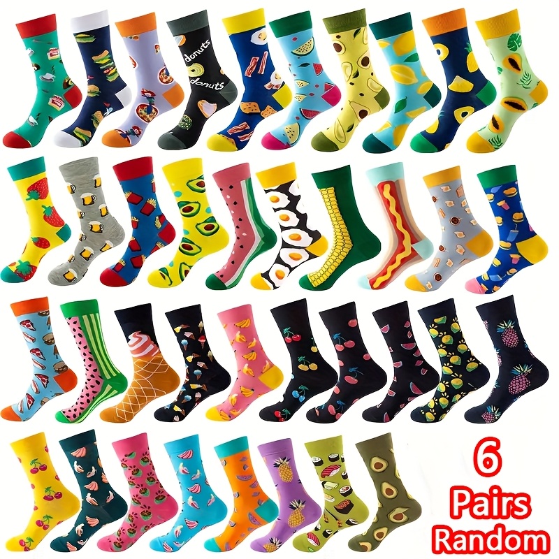 TEMU Random 6/12 Pairs Men Women And Vegetable Pattern Mid-calf Socks Spring Summer Autumn Winter Wearable Watermelon Orange Cherry Pineapple Fun