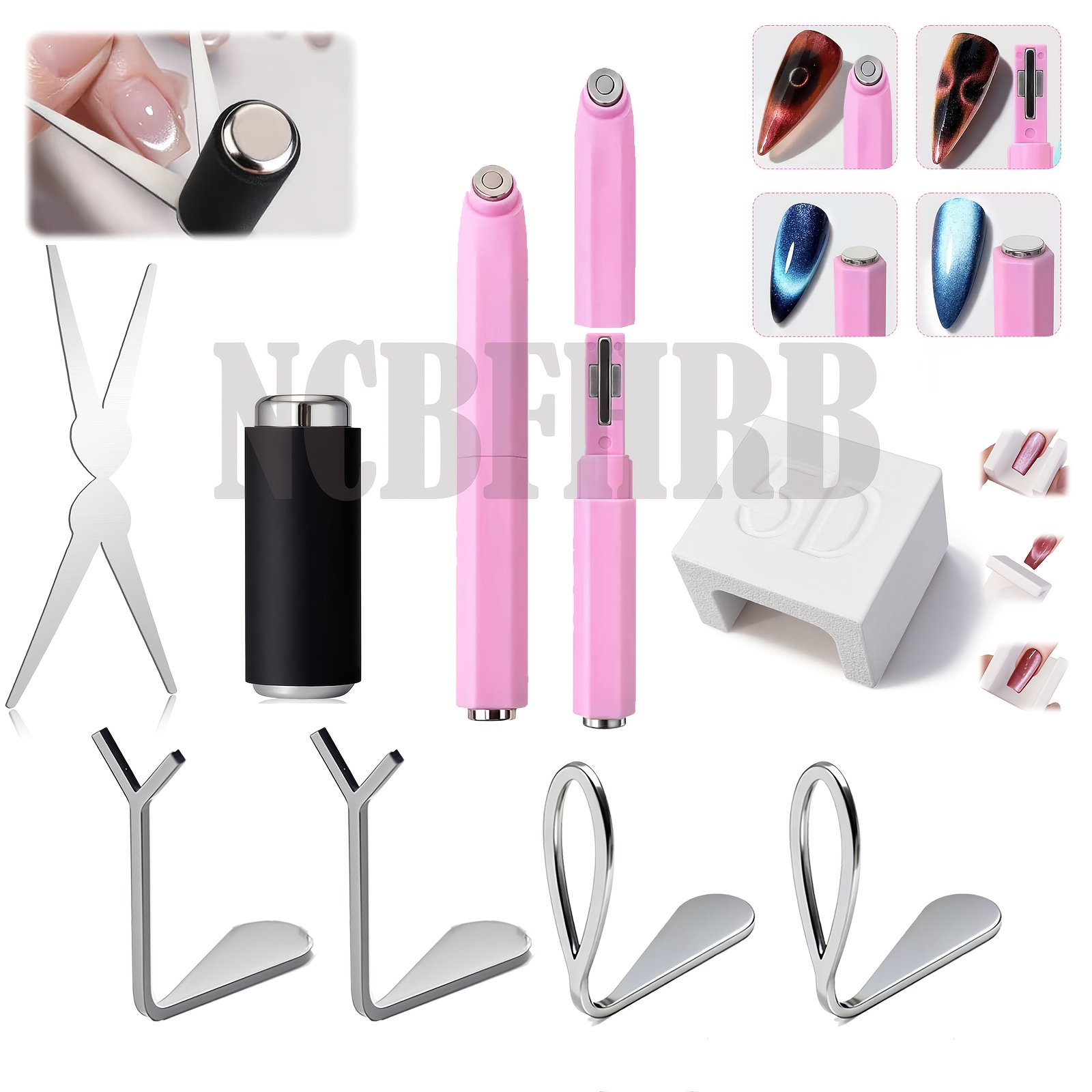 TEMU 8pcs 3-in-1 Cat Eye Gel Nail Magnet & French Tip Tool Kit - Heart & Hollow Magnets For Diy Nail Art, Gel Polish Application, Salon-grade Manicure For At- Use