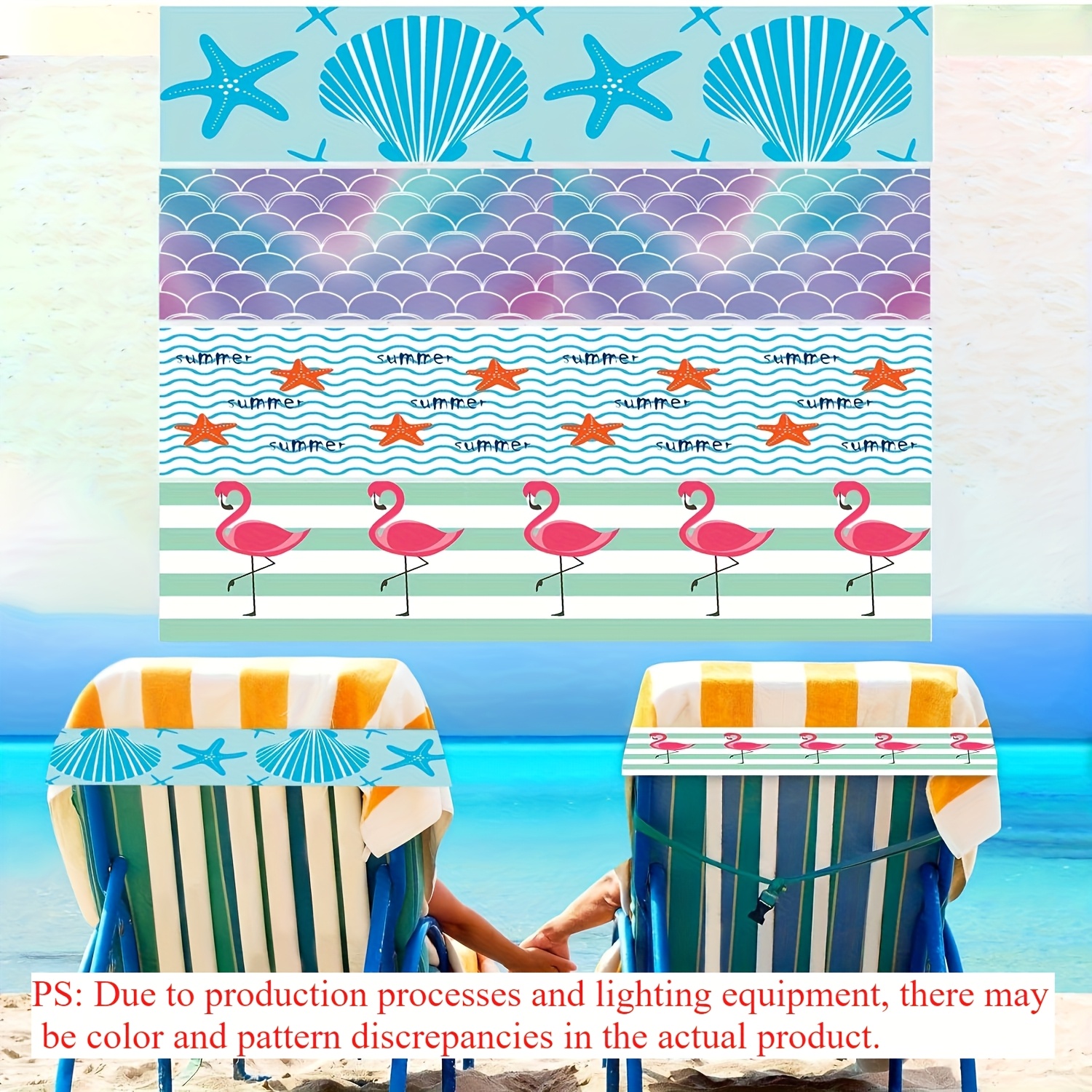 4 Pack Beach Towel Bands - Sun Lounger Towel Holders - 16 Inch X 2 Inch Stretch Towel Clips For Beach Chairs, Pool And Swimming Pool, Vibrant Ocean Theme, For Outdoor, Indoor, Bathroom Towel Ring