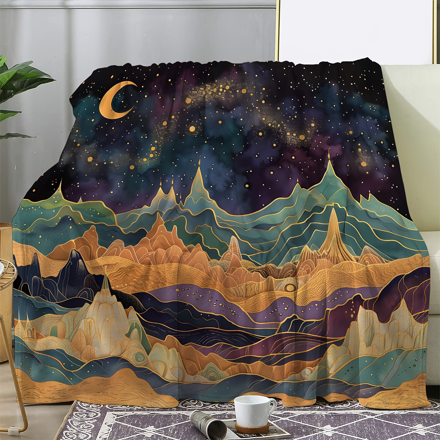 

Cozy & Starry Sky Moon Print Flannel Blanket - Soft, Warm Throw For Couch, Bed, Car, Office, Camping - All-season Gift Blanket Plush Blanket Fluffy Blanket