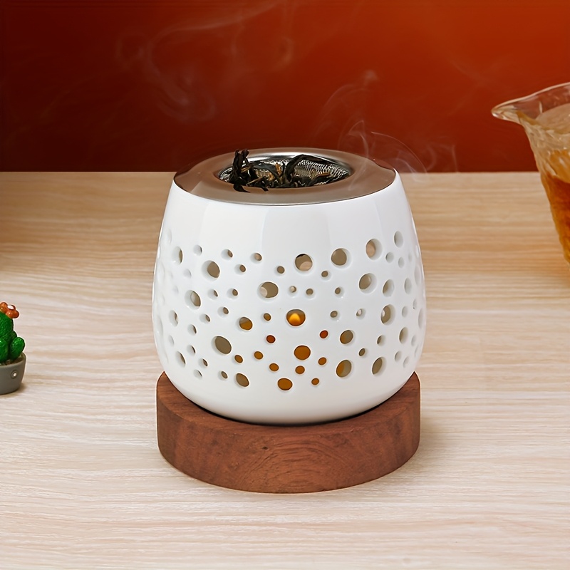 Solid Wood Ceramic Hollowed Out Incense Holder Sappanwood Candle Diffuser Oven-safe Sandalwood Fragrance Ash Catcher