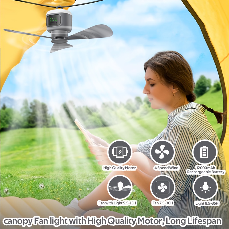camping fan   with lighting 8 hour timer and up to 30 hours of   time 12000mah battery ceiling fan with remote control Product details 3