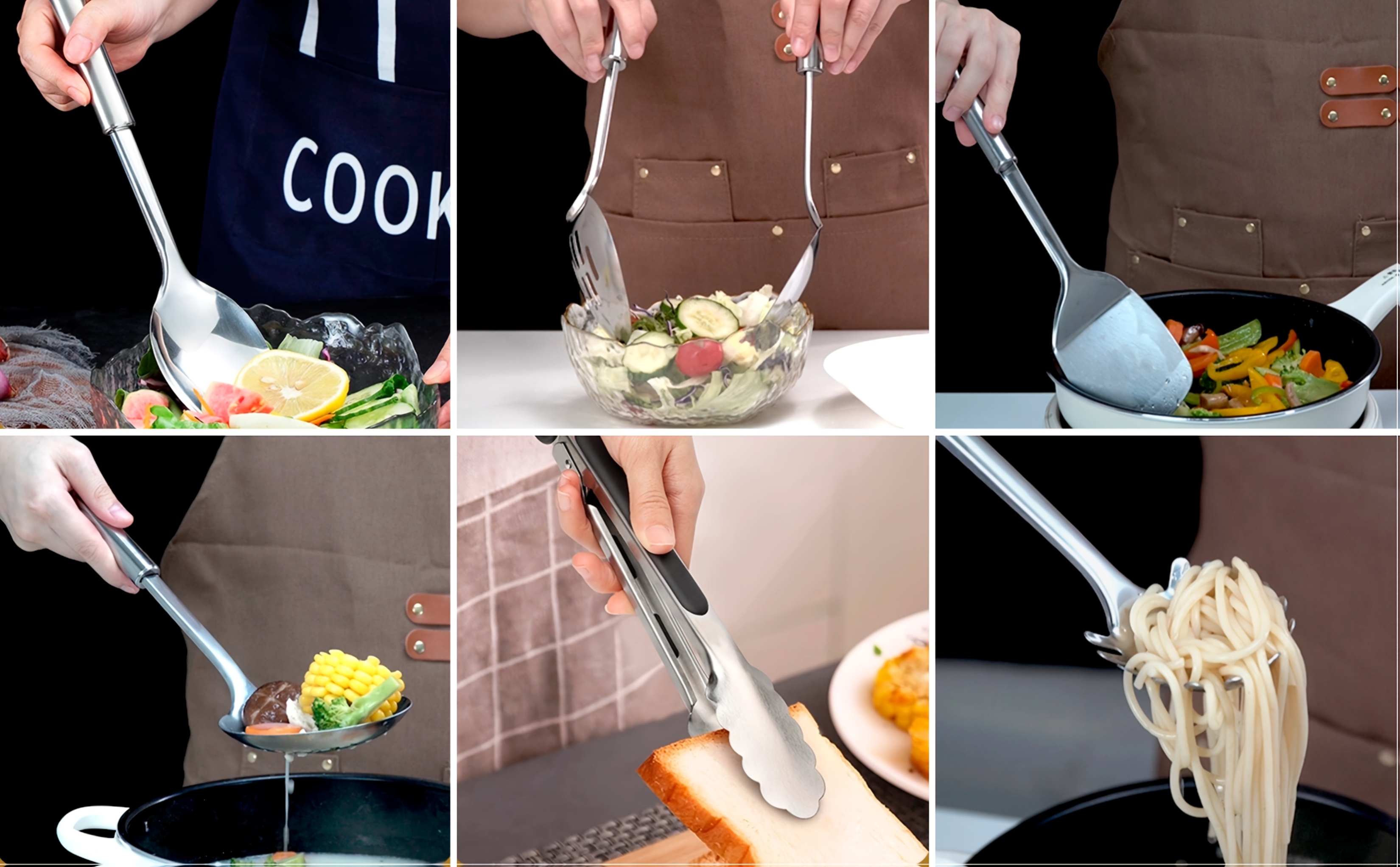 11pcs stainless steel kitchen utensils set with storage bin heat resistant metal spatula set cooking utensils with turners masher skimmer spoons ladle tongs whisk Product details 2