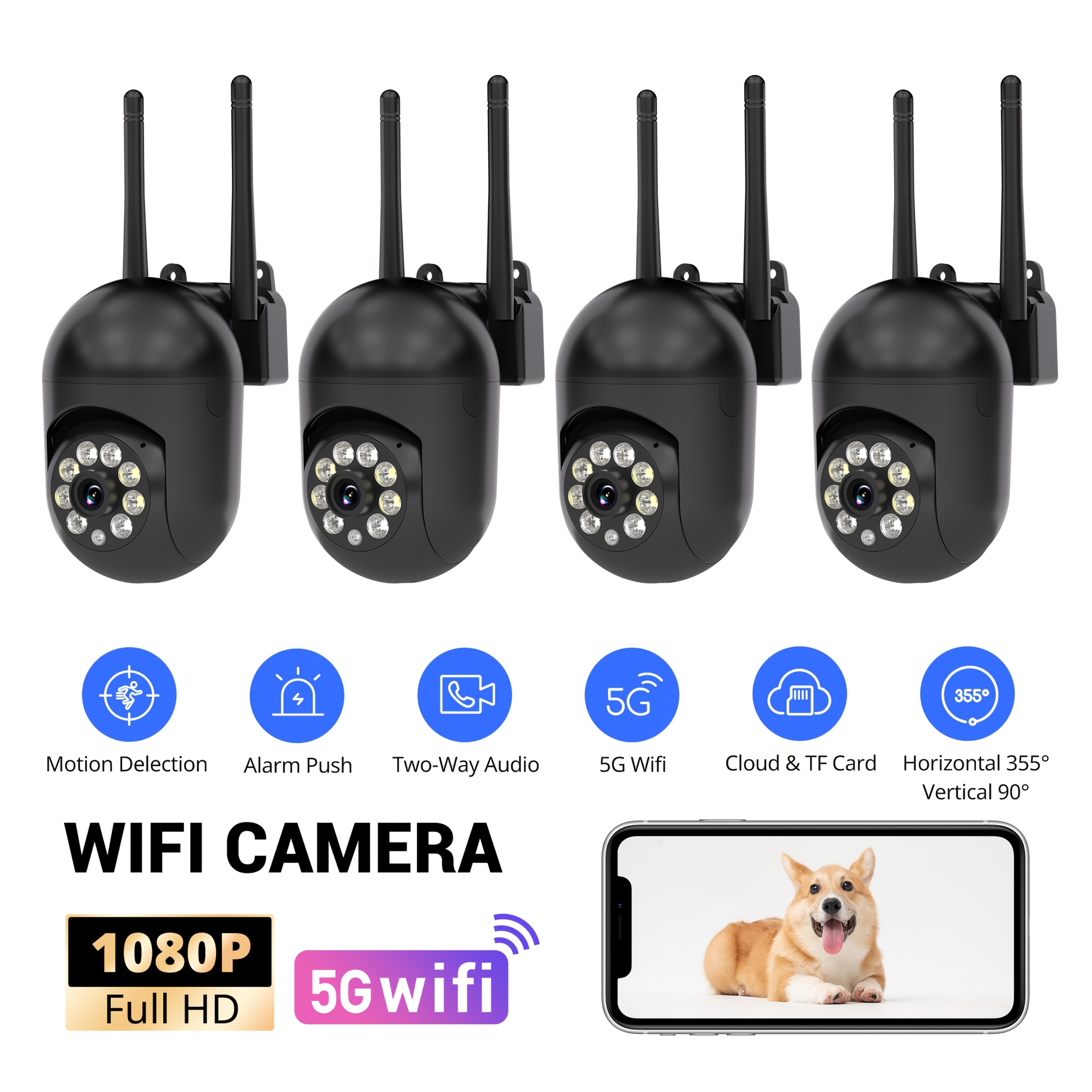 TEMU Black Friday 4pcs Wireless Wifi Pet Security Camera, Outdoor Weather-proof Water-proof Camera, 1080p Hd, Color Night Vision, 2-way Audio, Ease ,