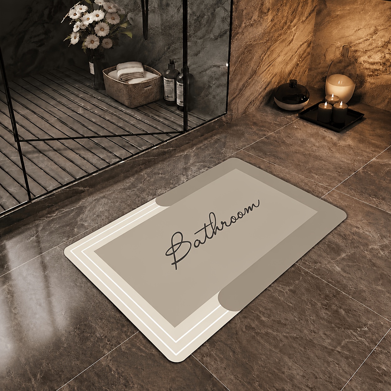 Soft Diatomaceous Earth Bath Mat - Non-slip, Quick Drying,, Geometric Pattern, Hand Washable, Suitable For Bathroom, Entrance, Kitchen, Decor
