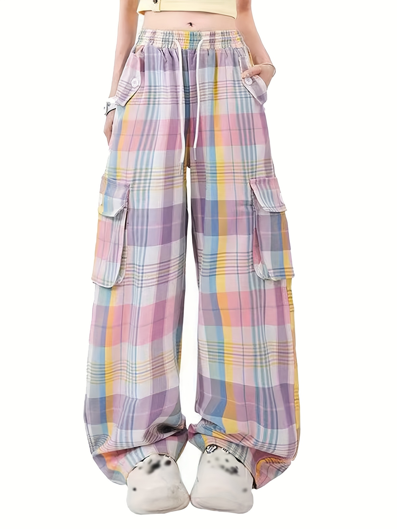 girls y2k cargo pants for kids loose streetwear rainbow hip hop dance cargo jogger pants parachute with pockets 6 16 years   outdoor Product details 1