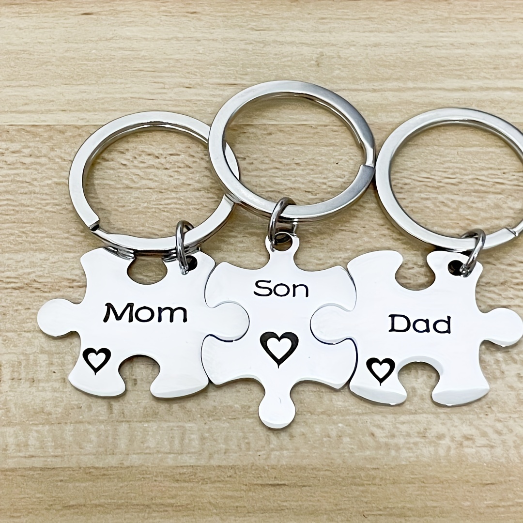 

3pcs Puzzle Keychain Set - Stainless Steel, Hypoallergenic Mom, Charms - Christmas, Birthdays, Day & Father's Day Gifts, Creative, Puzzle Key Ring, Jewelry, Gift