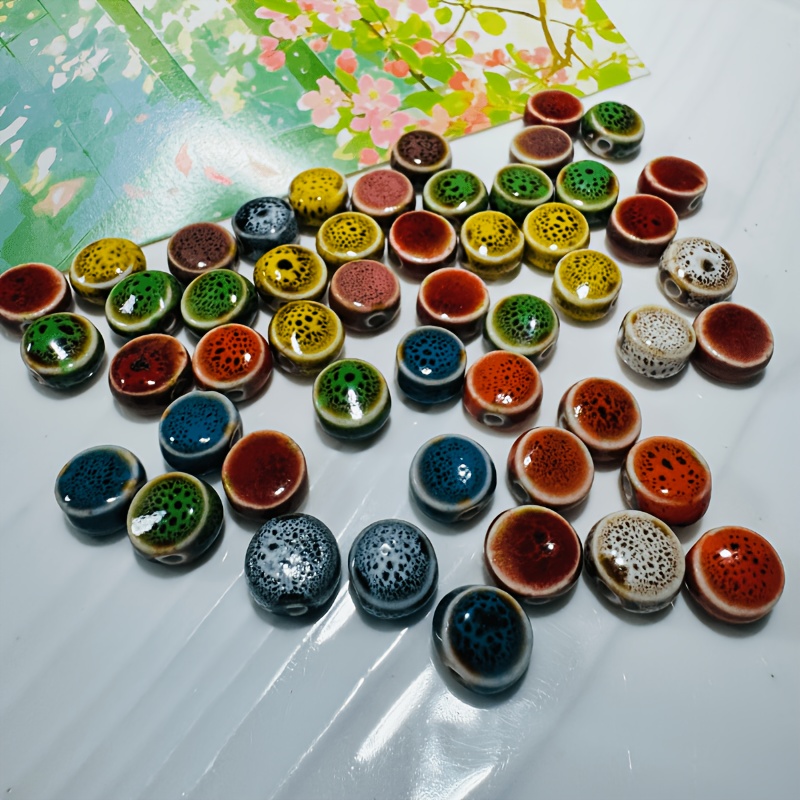 60/120pcs Multicolor Speckled Glaze Ceramic Beads for DIY Jewellery