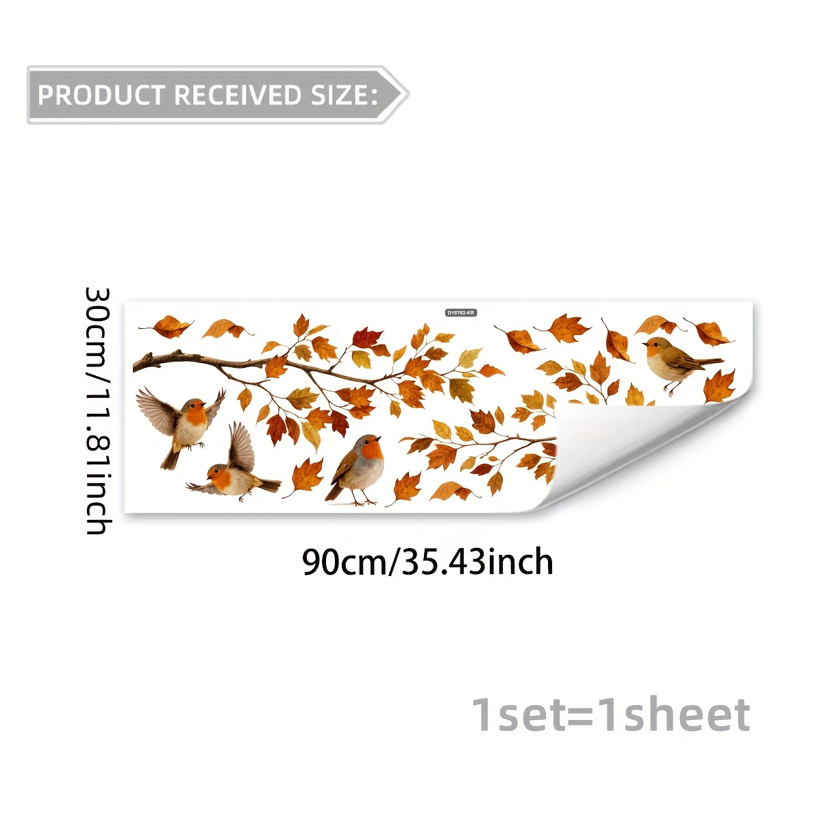 TEMU 2D Flat - 2D Flat Aquarell-Stil Fensterfolie mit , Zweigen und , Retro Wald Naturlandschaft, Wiederverwendbarer, klebepflichtiger Dekorativer