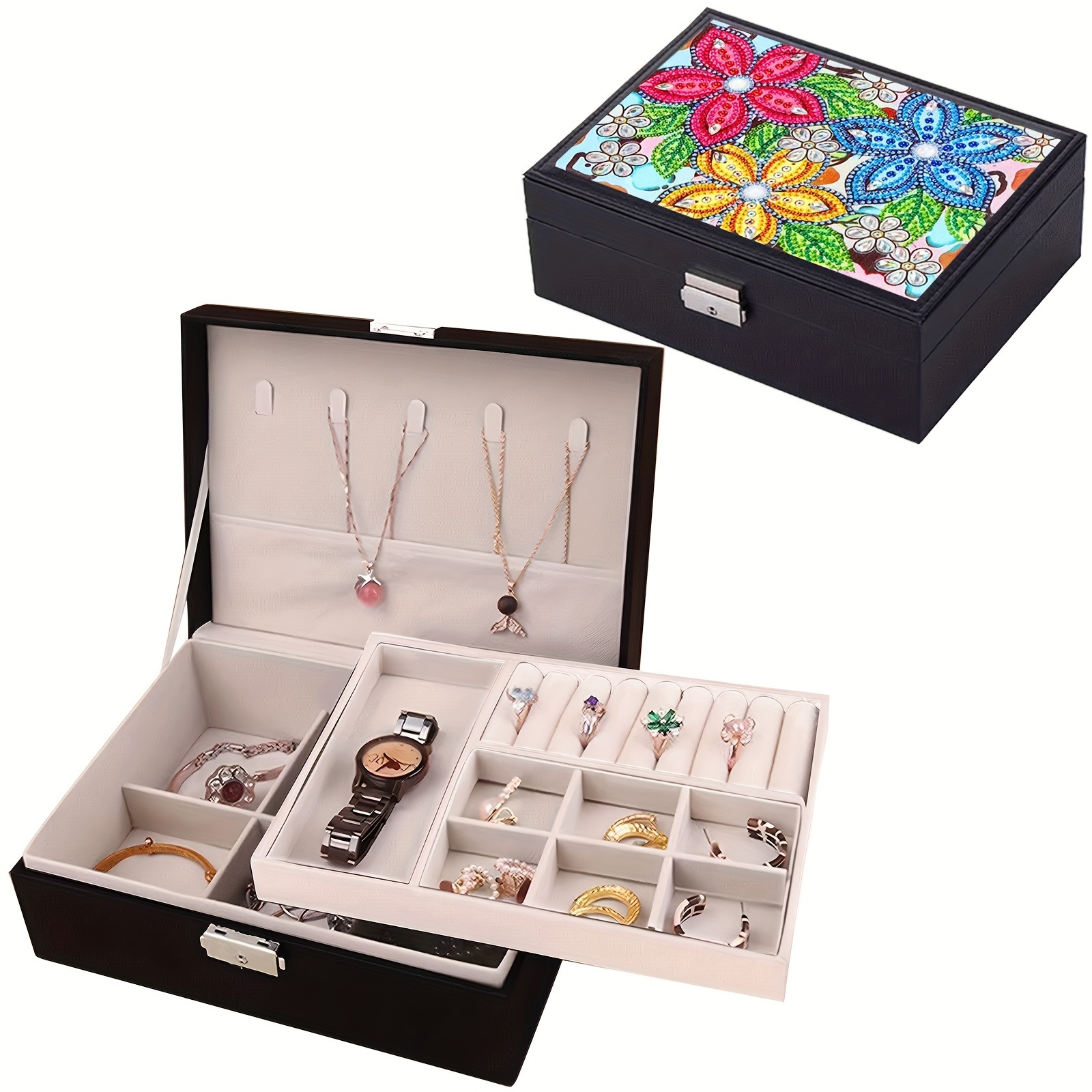 

Diy Handmade Diamond Painting Kit - Colorful Flower Design Jewelry & Makeup Storage Box, Multi-functional Cosmetic Organizer, Exquisite Accessories For Girls, Perfect Gift For Family And Friends - 1pc