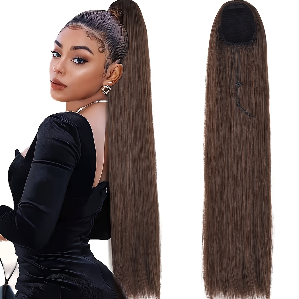 36inch long ponytail hair extensions 36 inch long straight drawstring ponytail synthetic   ponytail   in hair extensions ponytail womens daily wear   wear halloween christmas details 4