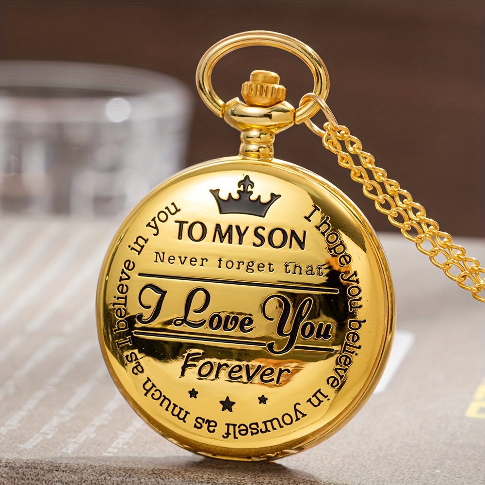 TEMU To My Son, I Will Love You - A Black Quartz Chain Pocket Watch, Hiding A Thoughtful Gift Of , I Look , I Can Love