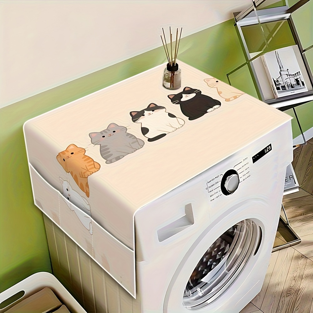 TEMU 1pz Copertura per Elettrodomestici con Stampa Gatto - Lavatrice, Frigorifero e in Poliestere Multicolore Resistente ai Graffi, Tasche