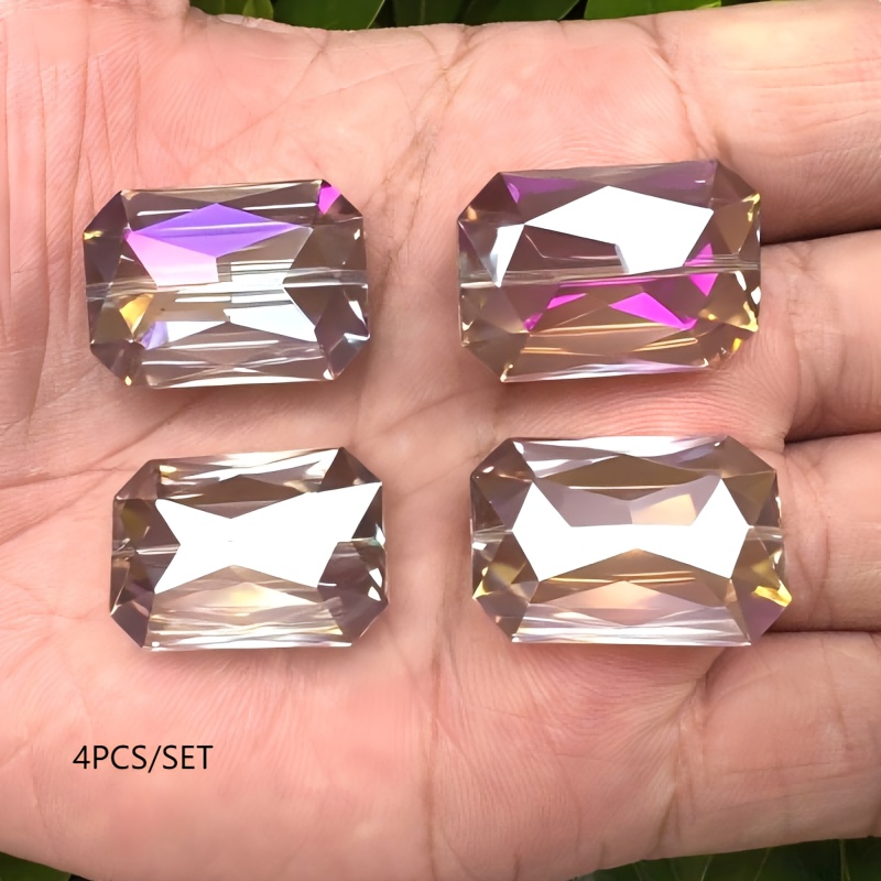 TEMU Premium Decorative Beads, 26mm×20mm, Approximately 4pcs Per Set, Transparent Magenta, Multi- Rectangular Prisms, Sparkling And Luxurious, With