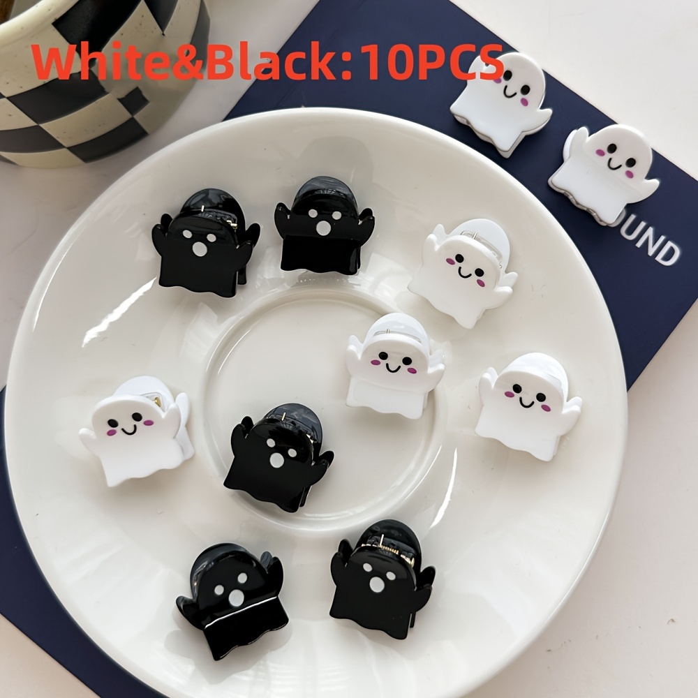 TEMU 10pcs Black & Mini Hair Claw Clips Set For Women, And Design Funny Halloween Acrylic Hair Accessories, Spooky Season, Gifts For Her