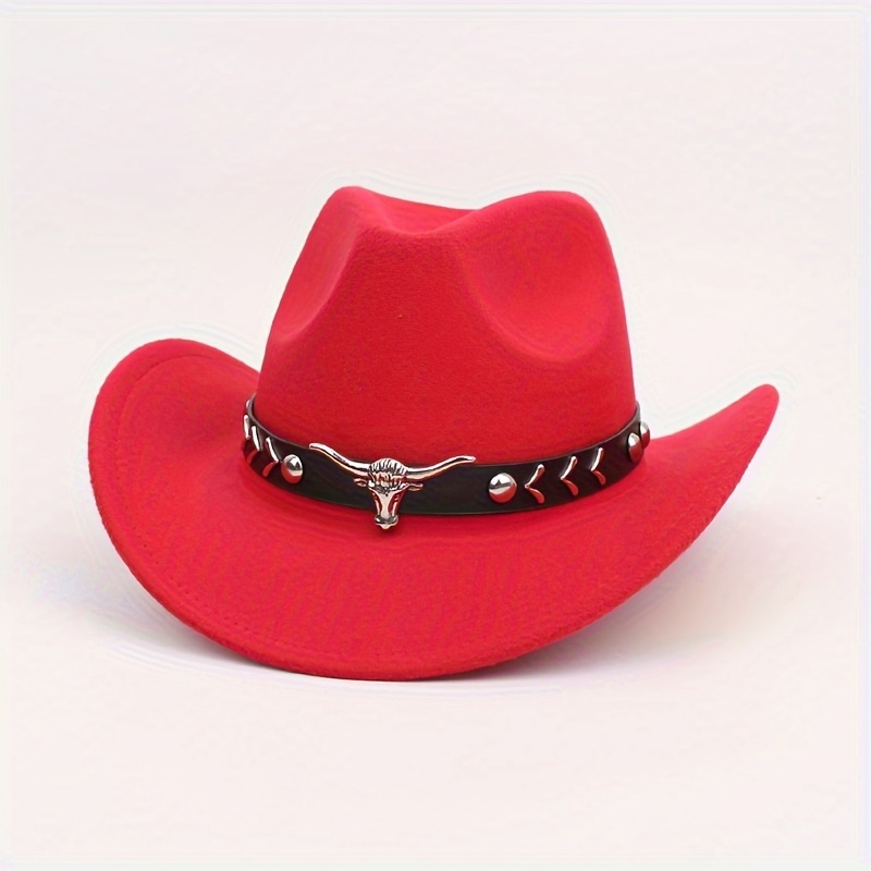 1pc stylish red cowboy hat black embroidered band - Temu