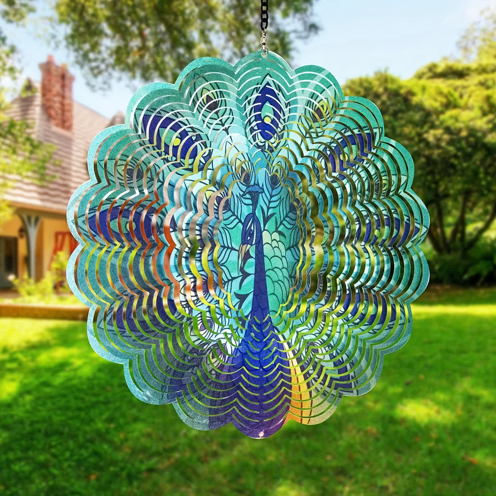 

1pc Peacock Wind Spinner, 3d Stainless Steel Hanging Ornament, Garden Decor With Epoxy Resin Coating, Colorful Outdoor Patio Yard Art, Durable With 360° Swivel Hook