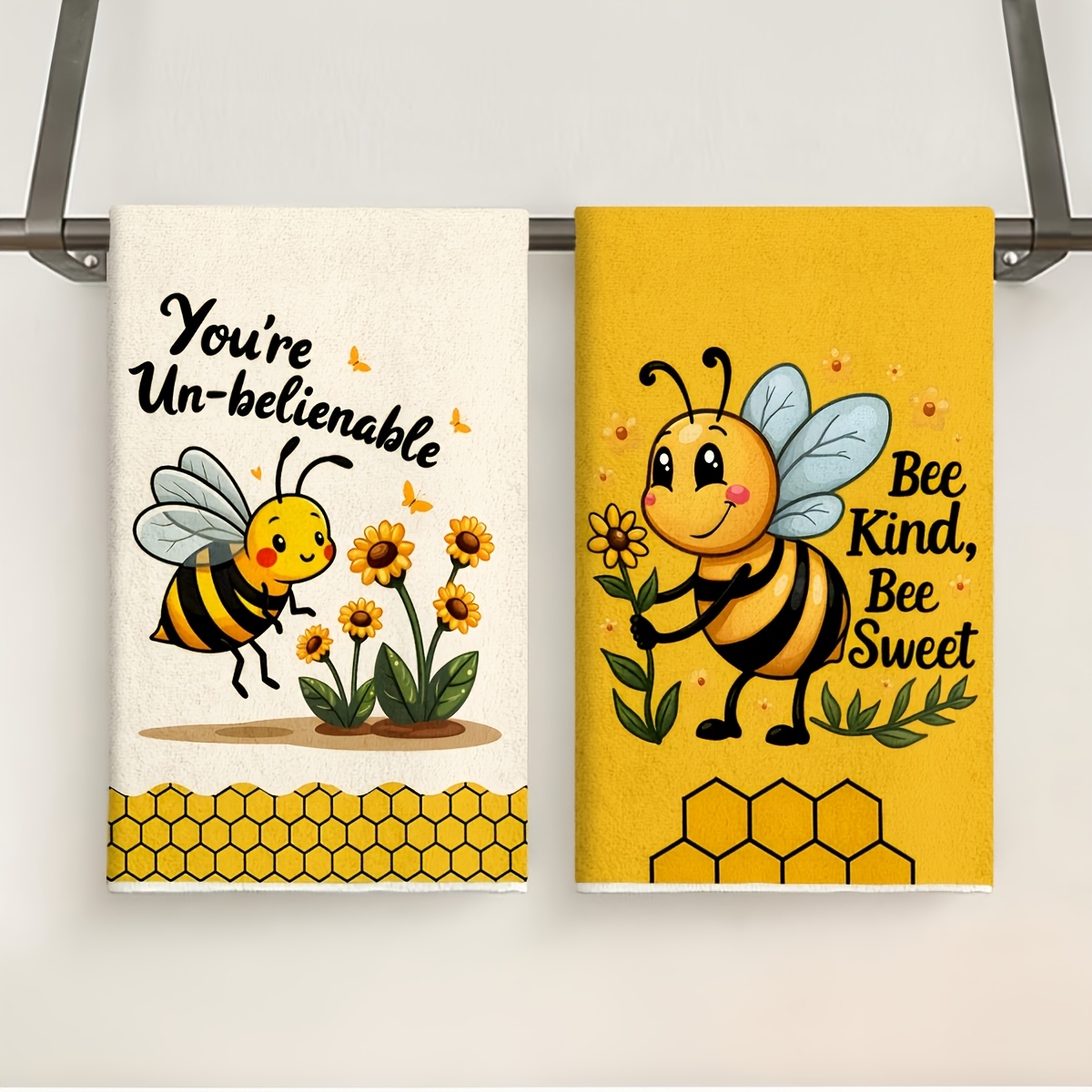 TEMU Cleaning Cloth 2pcs Kitchen Towel, Yellow Cartoon Cleaning Cloth, For Cooking And Baking, Machine Washable, Reusable, Hand Towel, Super Soft,