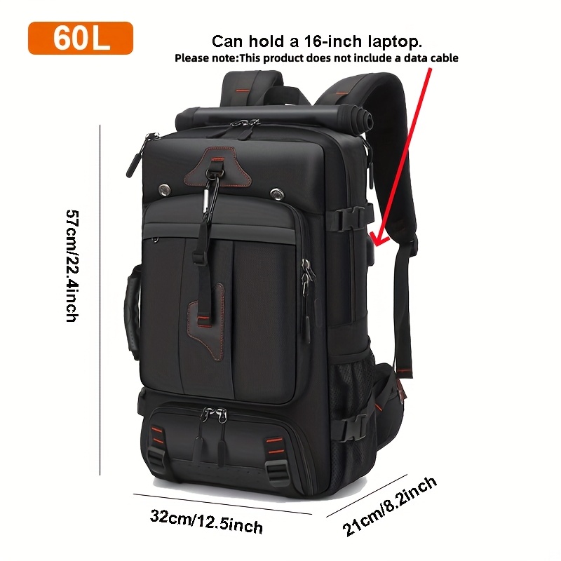 1 SAC À DOSEUR TOURISTIQUE Homme Grande Taille 55-60L Sac à Dos Extérieur Robust avec Poche Chaussures, Convertible en Randonnée/Sac de Voyageur, Nylon Imperméable pour Pluie Intense, Compartiment Principal Verrouillé et Fente Tablette/Ordinateur Portatif