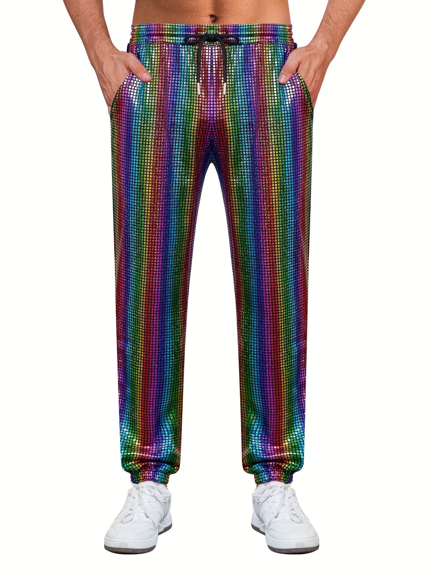 LucMatton Heren Metallic Glanzende Jogger Joggingbroek Disco Party Elastische Broek, goud-a, M