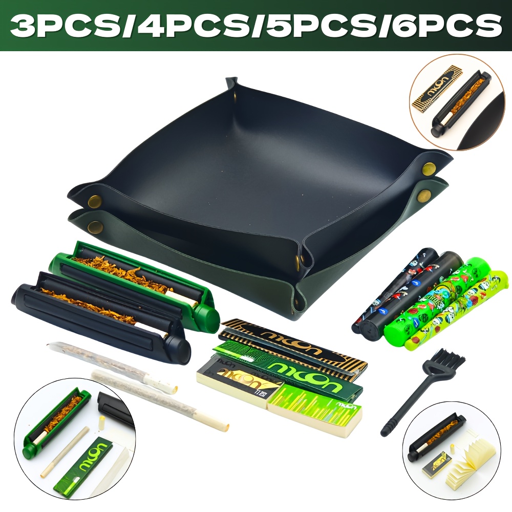 Portable Cigarette * Made of Plastic * a Large 110mm Rolling Machine,  Plastic Sealed Storage Tube, Leather Tray, and a Portable Tray.  Fire-resistant and Heat-resistant, This Ashtray Serves as a 