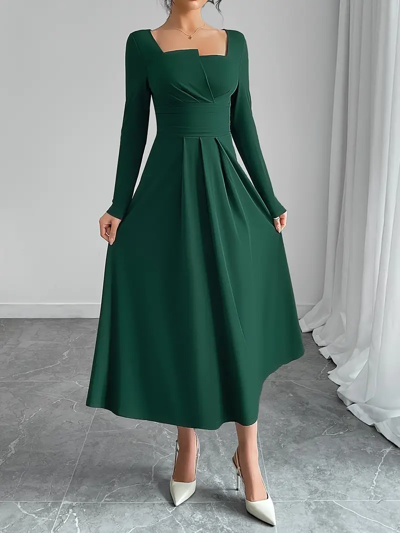 womens elegant square neck a line midi dress solid color - Temu womens elegant square neck a line midi dress solid color - Temu