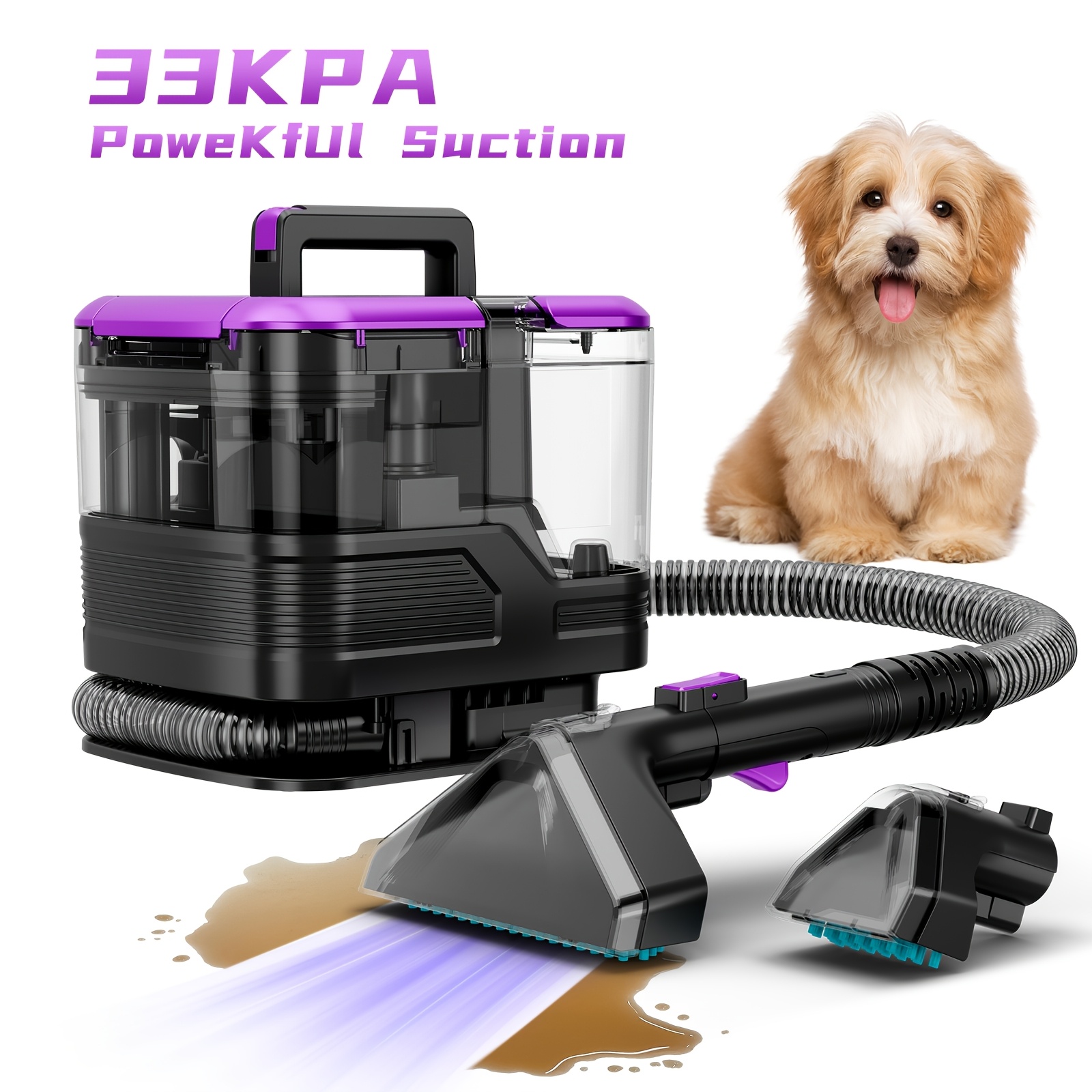 TEMU Portable Carpet Cleaner & Upholstery Cleaner Machine - 33kpa Carpet Cleaner Machine, Self-cleaning, For Pet Stains, Cars, Couch, Rug, Furniture