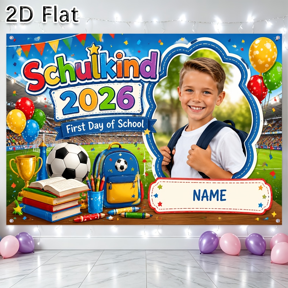 TEMU 2d Flat, 1pc 1pc Custom Photo Name/text School Banner & Photo Backdrop Suitable For First Day Of School 2026 Decorations, Party, Photo Booth