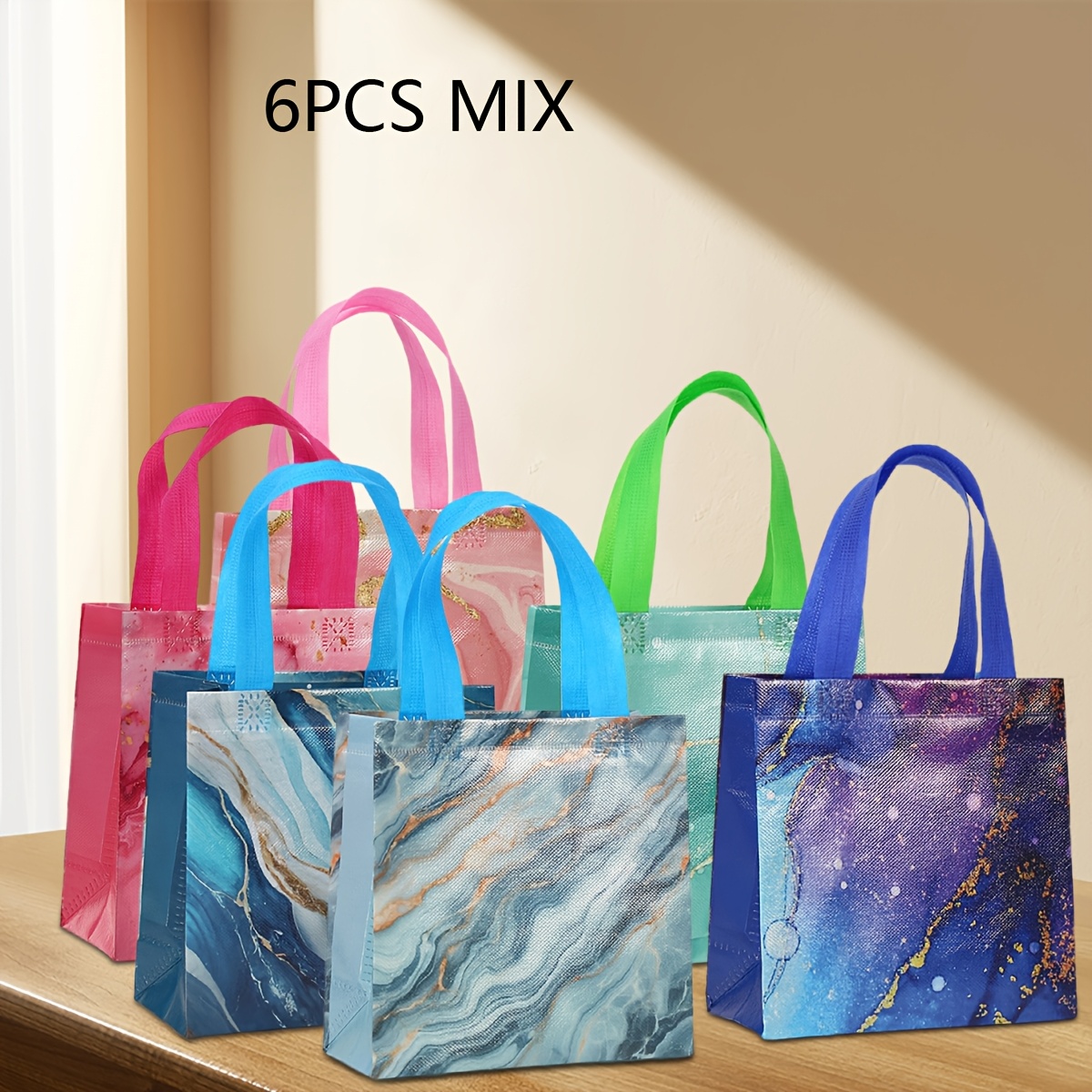 TEMU Gift For Her/him 6pcs Non-woven Marble Gift Bags With Handles, Small Reusable Grocery Bags, Suitable For Birthday, Mother's Day, Father's Day,