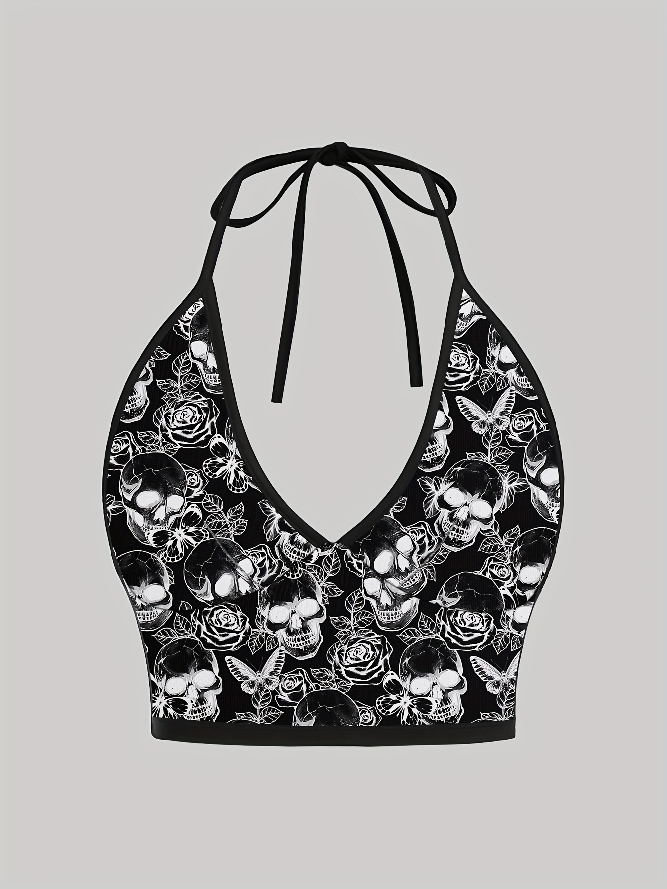 y2k gothic skeleton print backless crop top black white - Temu