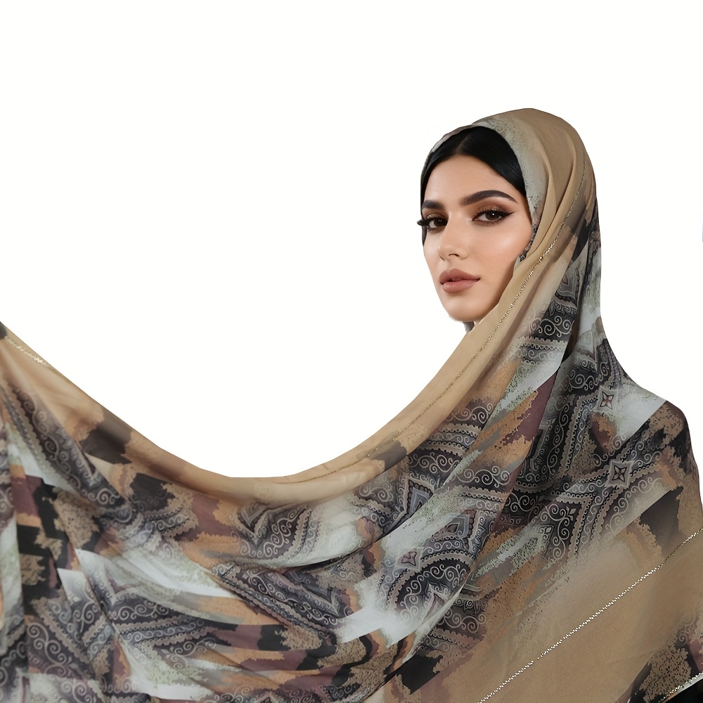 Ramadan Gifts Women Scarf Lightweight Arabic Headwear Gift Elegant Brown Chiffon Scarf Temu Oman