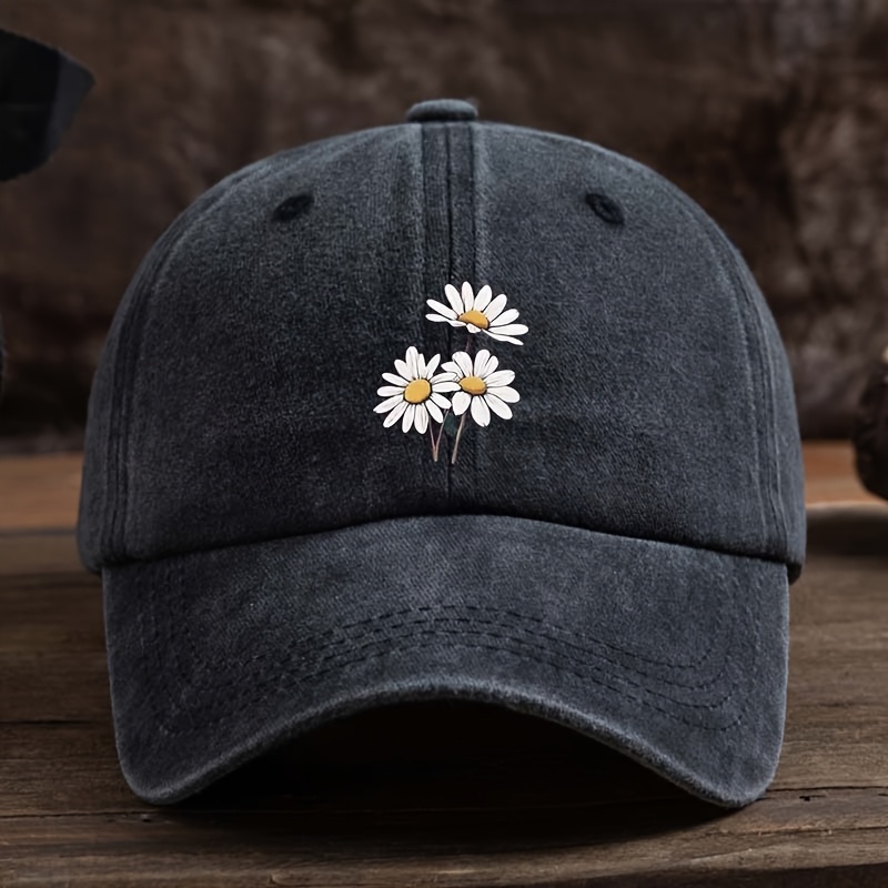 TEMU A Stylish Unisex Baseball Featuring A Print Of 3 Small Daisies, Outdoor Wear And Trendy Outfits.