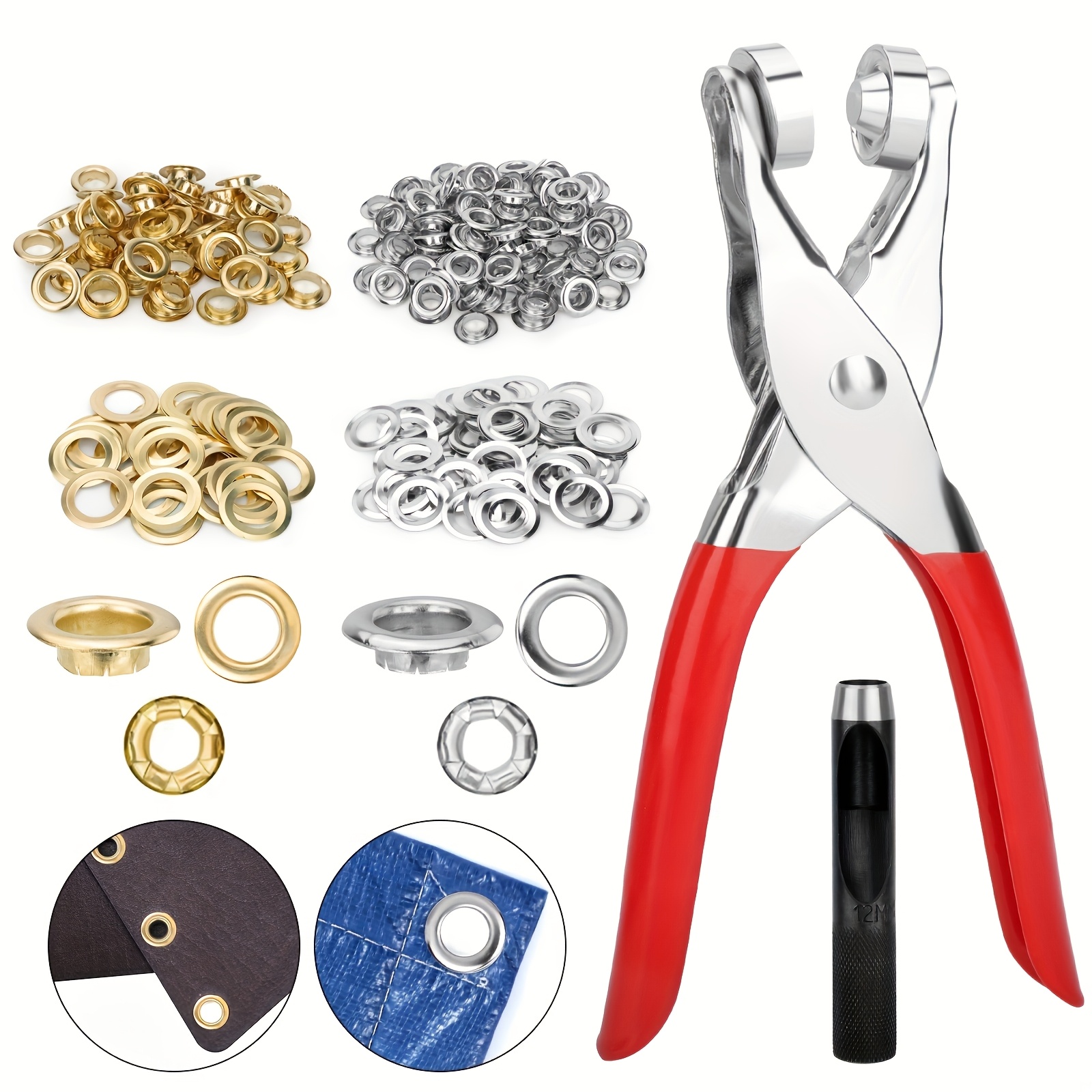 

Kit d'Outils Œillets 302pcs Taille de Trou Intérieur 12mm, 150pcs Œillets, 150pcs Rondelles, 1 Poinçon et Pince à Œillets, Convient Similicuir/Ceinture/Chaussures/Artisanat