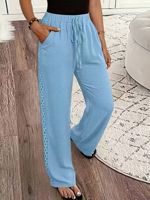 womens elegant side lace slant pocket casual trousers