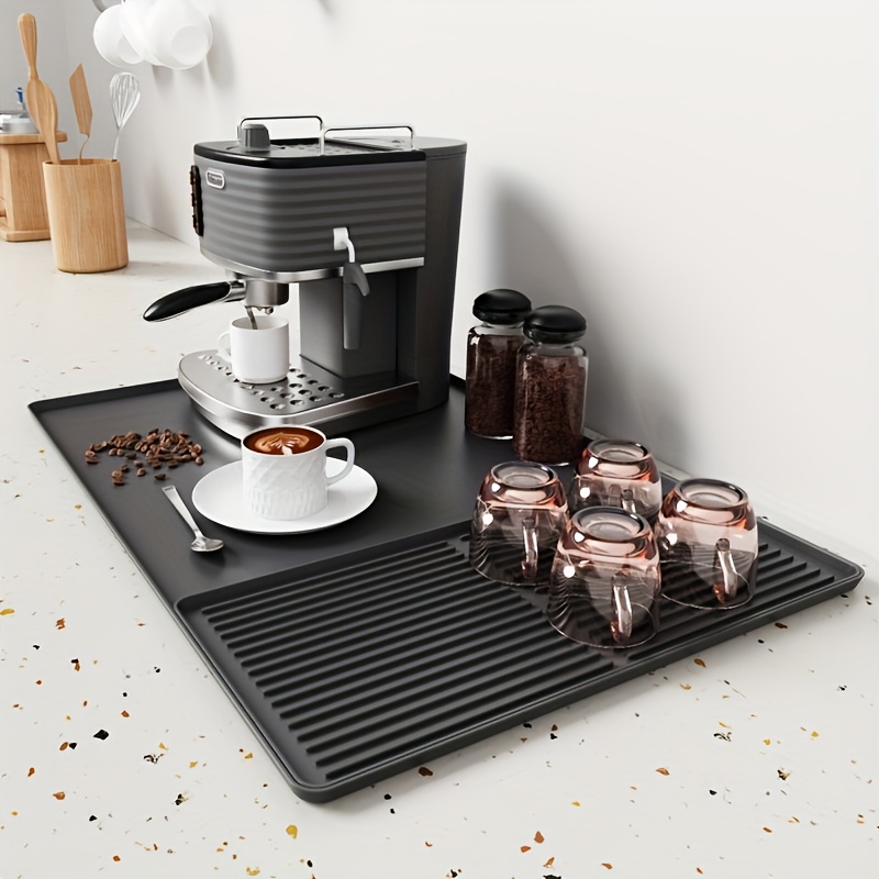 TEMU 2-in-1 Silicone Coffee Mat With Raised Edges& Non-slip Design- Heat-resistant Countertop Protector For Coffee Machines, Espresso Makers& Dish