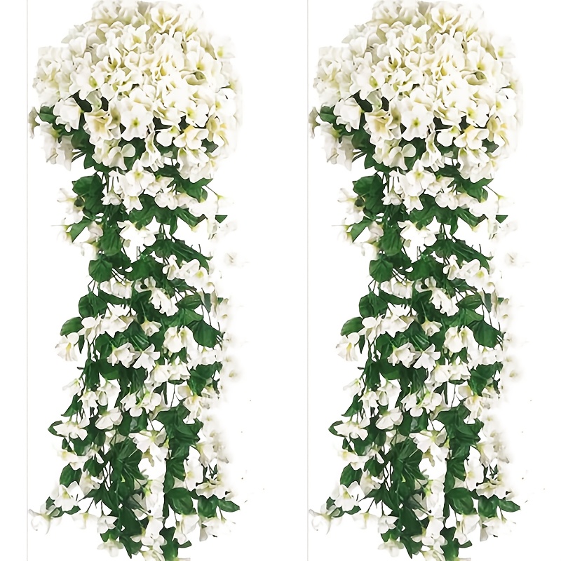 2pcs Spring Artificial Hanging Flowers, Fake Hanging Flowers, Violets, Ivy, Vines, Flower Garlands, Indoor And Outdoor Gardens, Courtyards, , Weddings, Home Decorations (white)