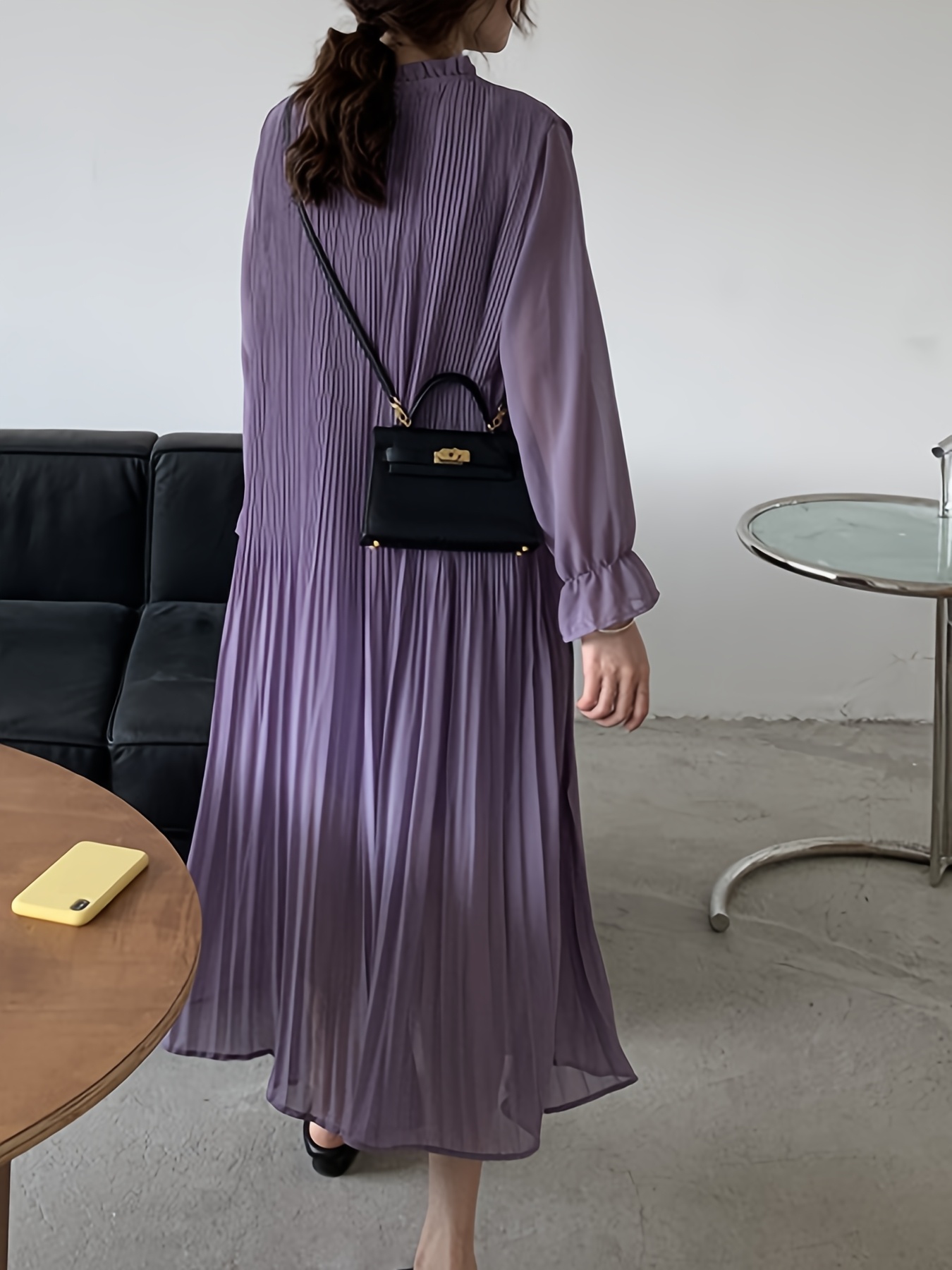  トなラ プリーツマキドレス - 長袖 、ルーズフィット、フリルディテール、結婚式やカジュアルアウトに最適、 ゲストドレス | プリーツデザイン | ポリエステル 、 ルドレス 4